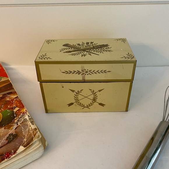 Metal Ohio Art Company Recipe Card Holder Box 1970s Rustic Farmhouse Vintage MCM - Picture 3 of 15
